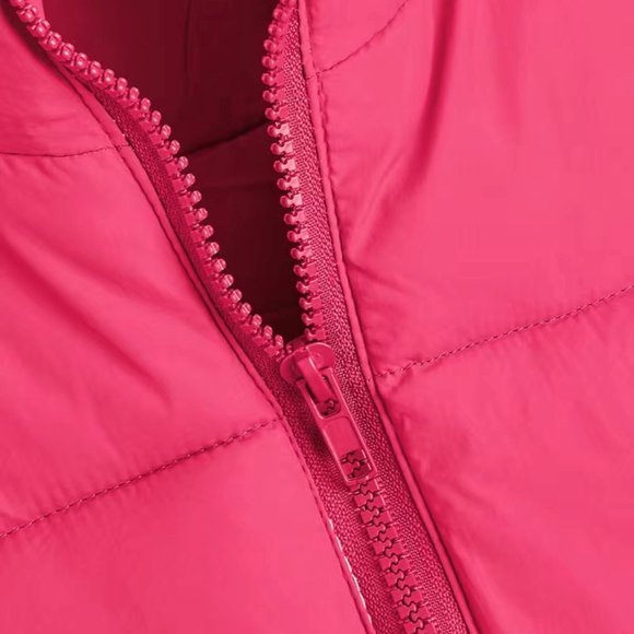 Women Light Vest Large Magenta-Pink Full Zipper Turtleneck Waist Drawstring - Picture 8 of 10